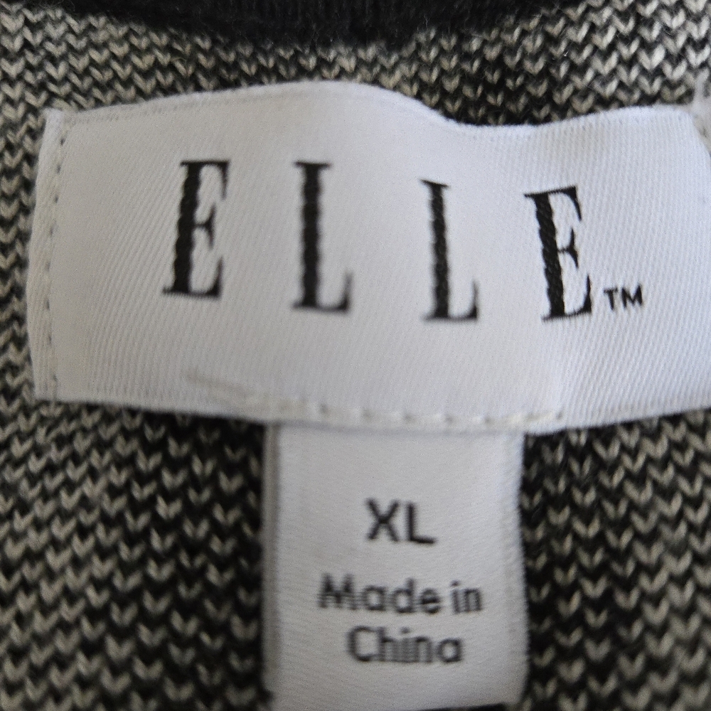 ELLE Sweater Coat/Tunic Black & Off-White Lg Windowpane Plaid XL EUC - Picture 12 of 13
